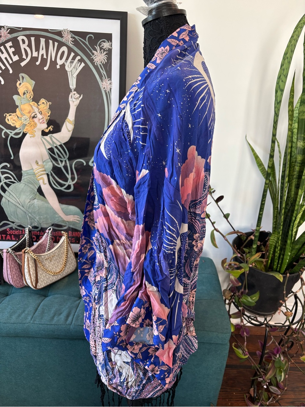 Women’s Blue Celestial Print Kimono Robe - Picture 8 of 9